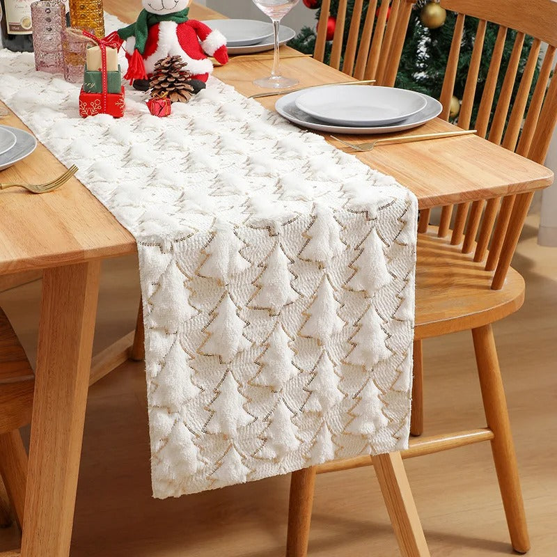 3D Green Christmas Tree Sequin Table Runner, Holiday Decor