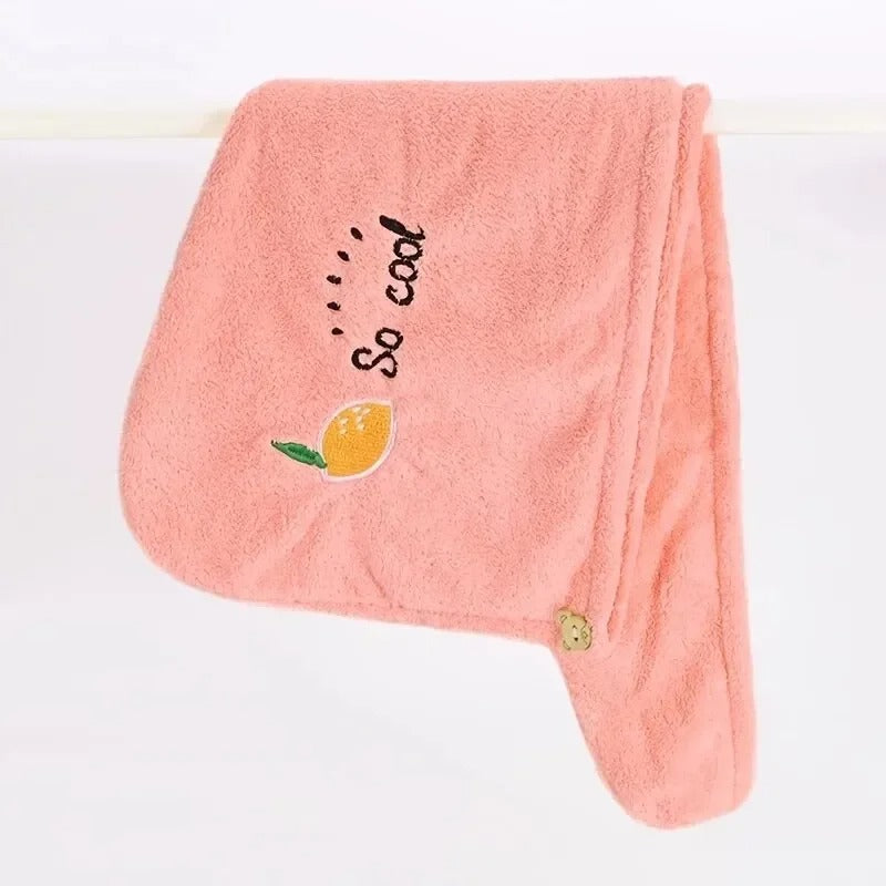 Quick Dry Hair Towel - Super Absorbent Coral Fleece Hair Wrap with Button - Soft Microfiber Hair Turban for Women & Girls