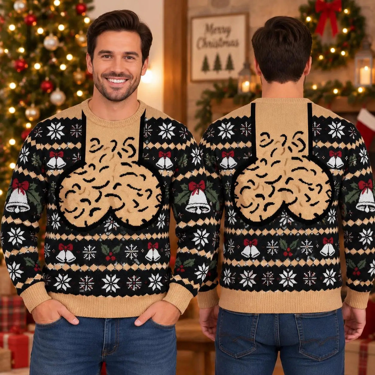Men’s Funny Christmas Sweater – Red Festive Novelty Design