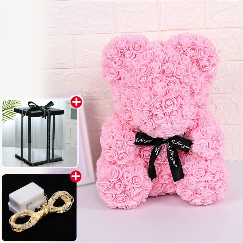 Valentine Gift Rose Bear – Artificial Flower Teddy Bear Decoration