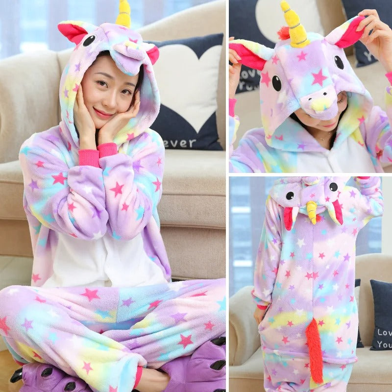 Rainbow Unicorn Kigurumi Onesie – Adorable Hooded Animal Pyjama Costume for Adults & Kids