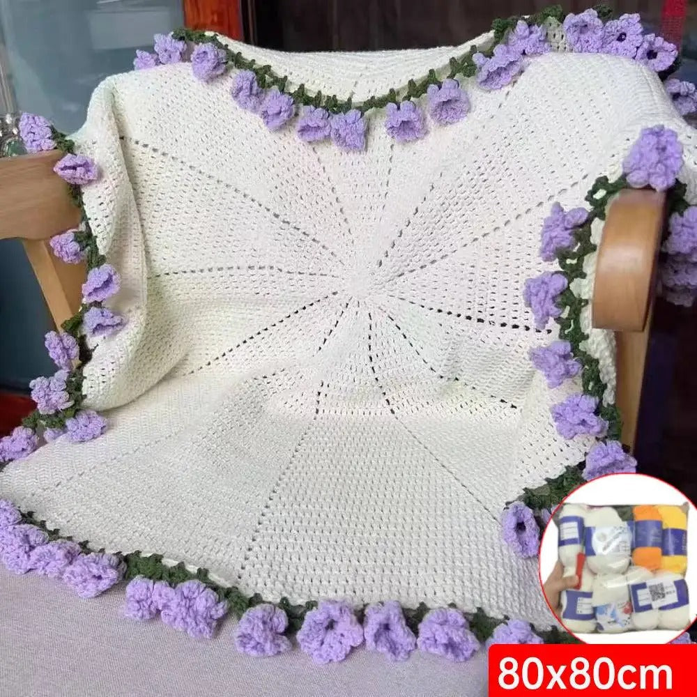 DIY Crocheted Flower Bouquet Blanket Kit – Handmade 100% Cotton Crochet Material Package
