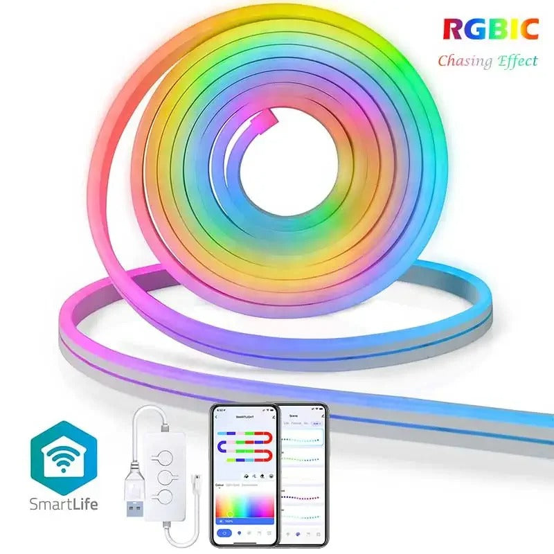 TUYA Neon LED Strip Lights – 5-24V 96LEDs/M Silicone Neon Rope Light with Music Sync & App Control