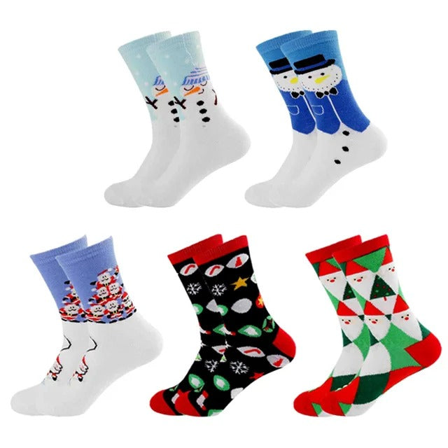 Cartoon Christmas Socks – 5 Pairs Festive Novelty Socks Gift Set for Adults & Kids