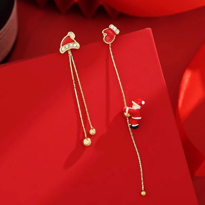 Asymmetric Snowflake Christmas Boot & Hat Drop Earrings – Festive Statement Jewellery for the Holiday Season