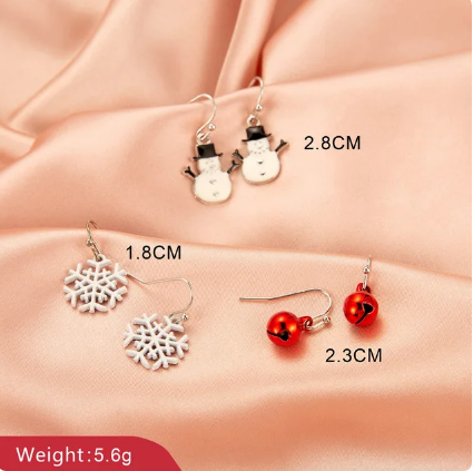 Christmas Snowman Earrings - Festive Bells Dangle Drop Earrings for Women