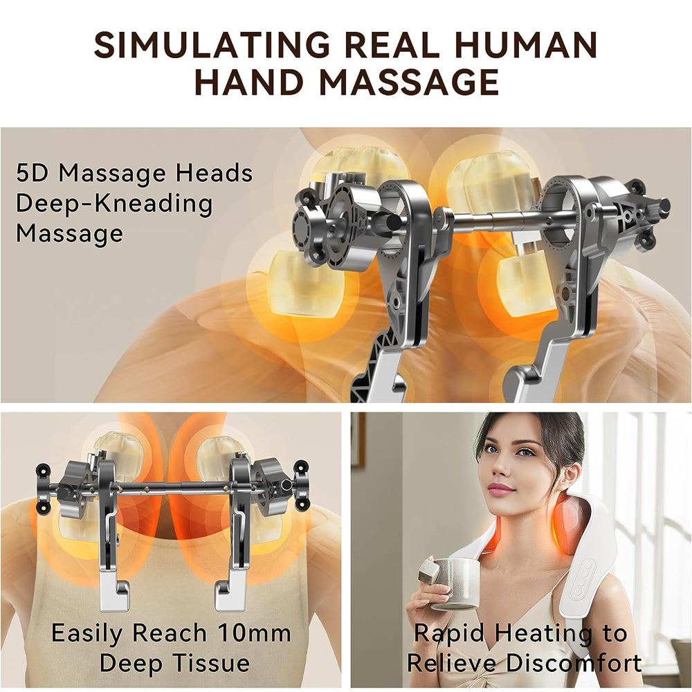 Shiatsu Neck Massager - Wireless 5D Kneading with Heat for Back, Shoulder & Body