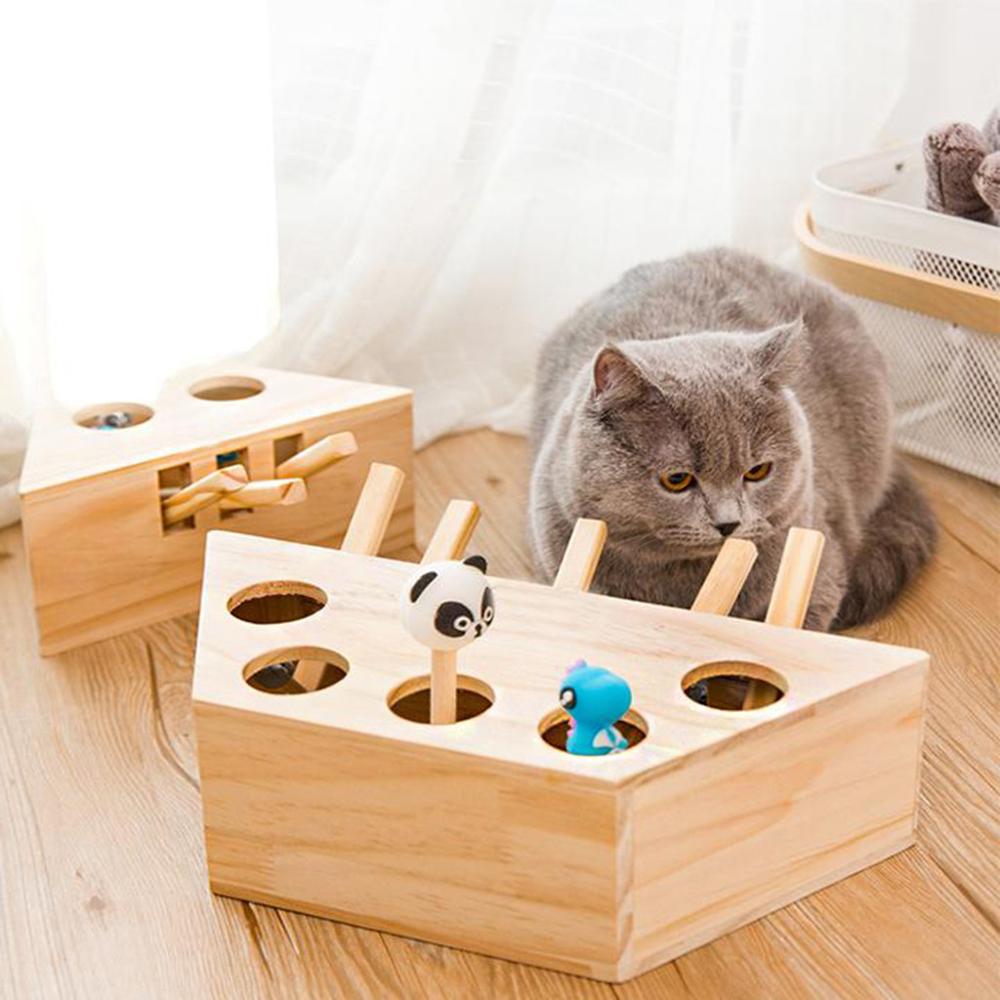 Cat Whack-a-Mole Interactive Toy - Wooden Puzzle Game for Cats