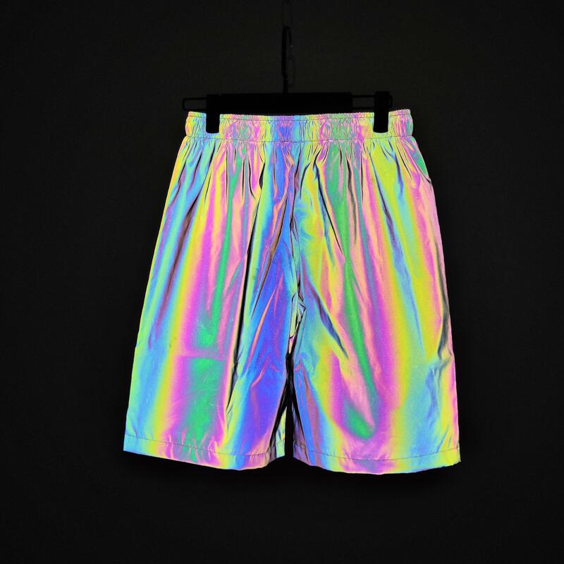 Rainbow Reflective Hip Hop Shorts – Holographic Streetwear Shorts for Men | Sizes M–3XL