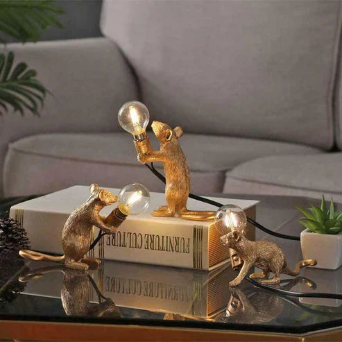 Gold Mouse Desk Lamps — Set of 3 | Decorative Novelty Table Lights