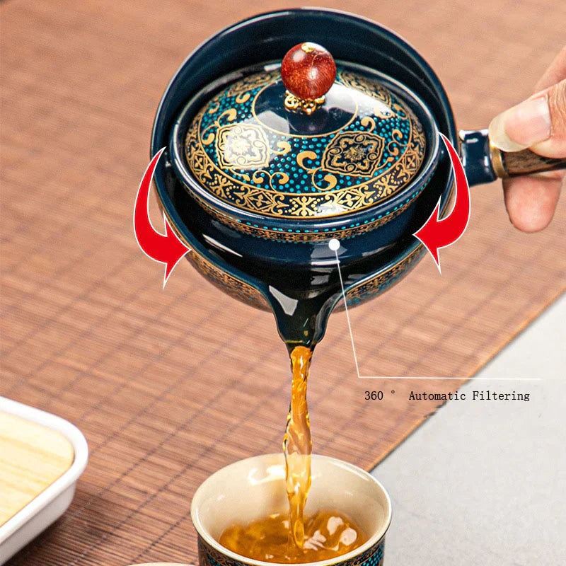 Chinese Gongfu Tea Set – 360° Rotation Ceramic Tea Maker & Infuser Cup for Pu’er