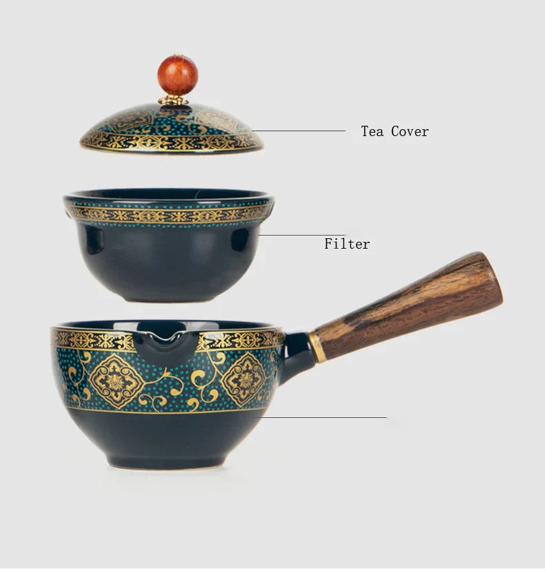 Chinese Gongfu Tea Set – 360° Rotation Ceramic Tea Maker & Infuser Cup for Pu’er