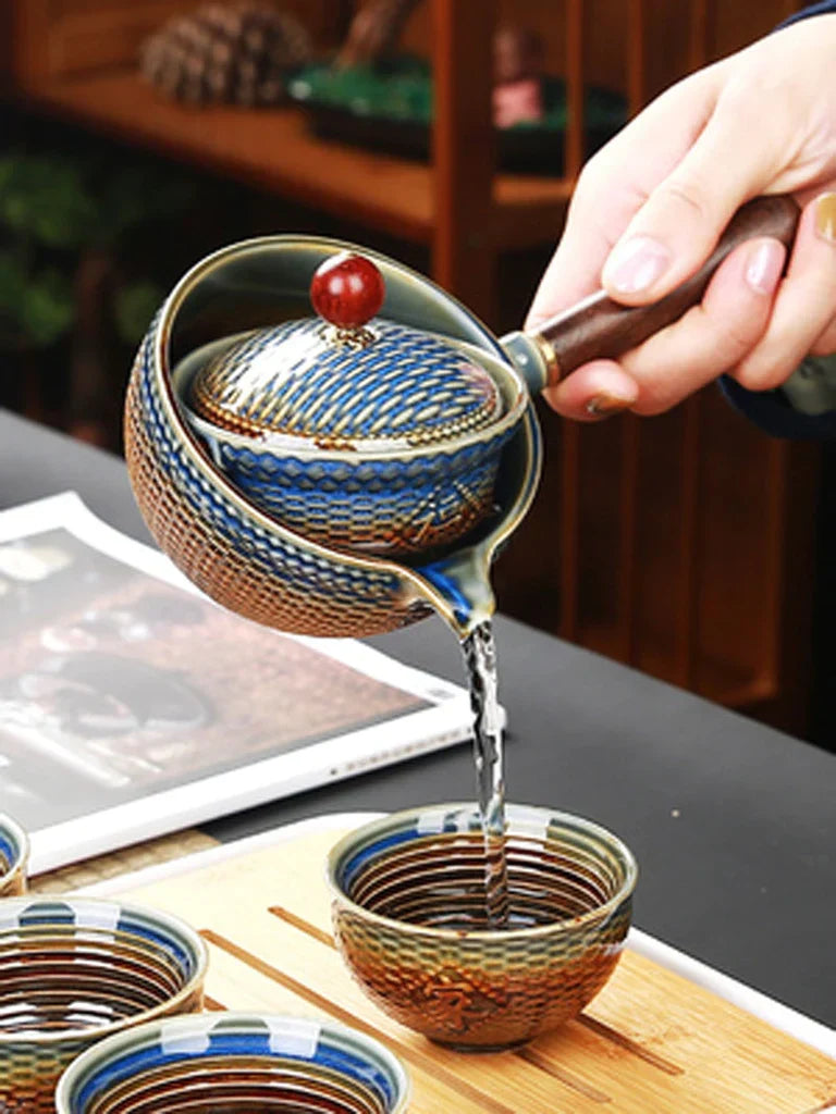 Chinese Gongfu Tea Set – 360° Rotation Ceramic Tea Maker & Infuser Cup for Pu’er