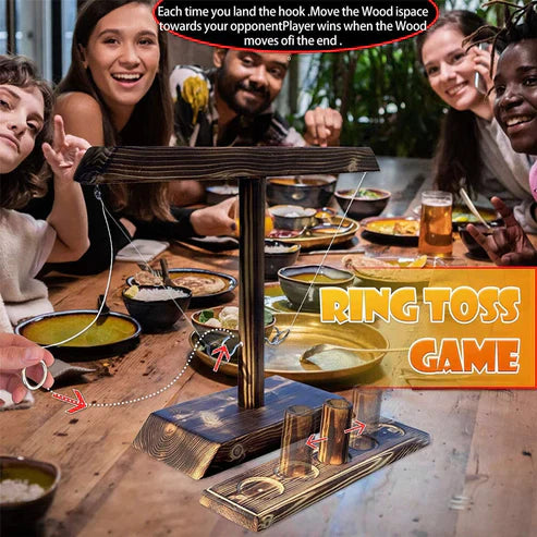 Hook Ring Toss Interactive Game - Wooden Ladder Party Game