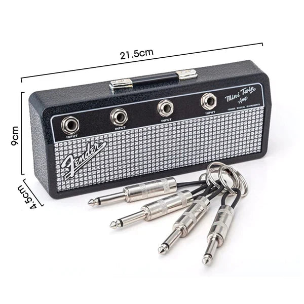 Fender Jack Rack Wall Mounting Guitar Amp Key Holder - 4 Guitar Plug Keychains for Music Lovers