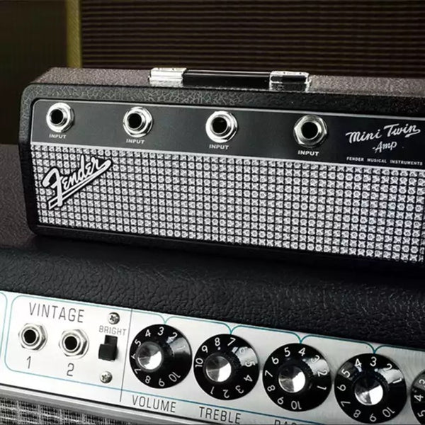 Fender Jack Rack Wall Mounting Guitar Amp Key Holder - 4 Guitar Plug Keychains for Music Lovers