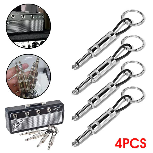 Fender Jack Rack Wall Mounting Guitar Amp Key Holder - 4 Guitar Plug Keychains for Music Lovers