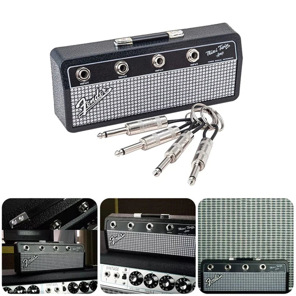 Fender Jack Rack Wall Mounting Guitar Amp Key Holder - 4 Guitar Plug Keychains for Music Lovers