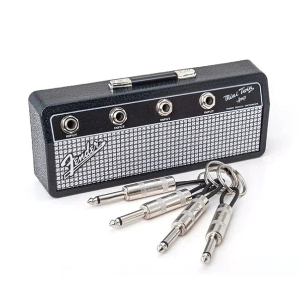 Fender Jack Rack Wall Mounting Guitar Amp Key Holder - 4 Guitar Plug Keychains for Music Lovers