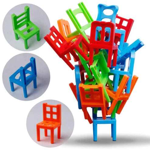 Balance Chair Stacking Game - 24 Piece Mini Chair Tower Building Game for Kids & Family Fun