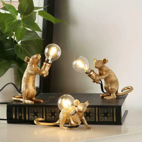 Gold Mouse Desk Lamps — Set of 3 | Decorative Novelty Table Lights