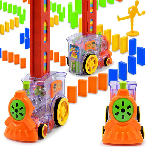 Automatic Domino Train Toy - Sets Up Colorful Blocks Game (80 Plastic Blocks)