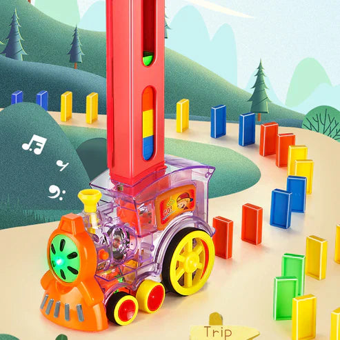 Automatic Domino Train Toy - Sets Up Colorful Blocks Game (80 Plastic Blocks)