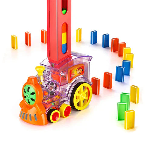 Automatic Domino Train Toy - Sets Up Colorful Blocks Game (80 Plastic Blocks)