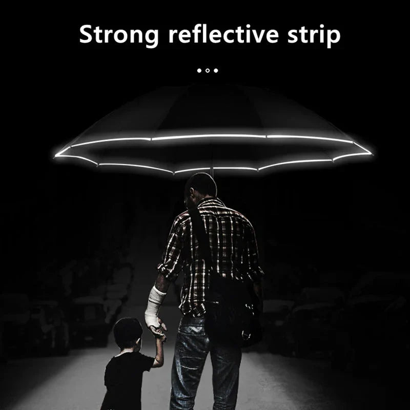 LED Light Automatic Umbrella – Reflective Stripe, Windproof & UPF50+ Sun Protection