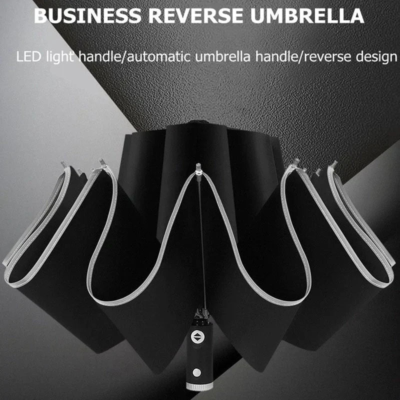 LED Light Automatic Umbrella – Reflective Stripe, Windproof & UPF50+ Sun Protection