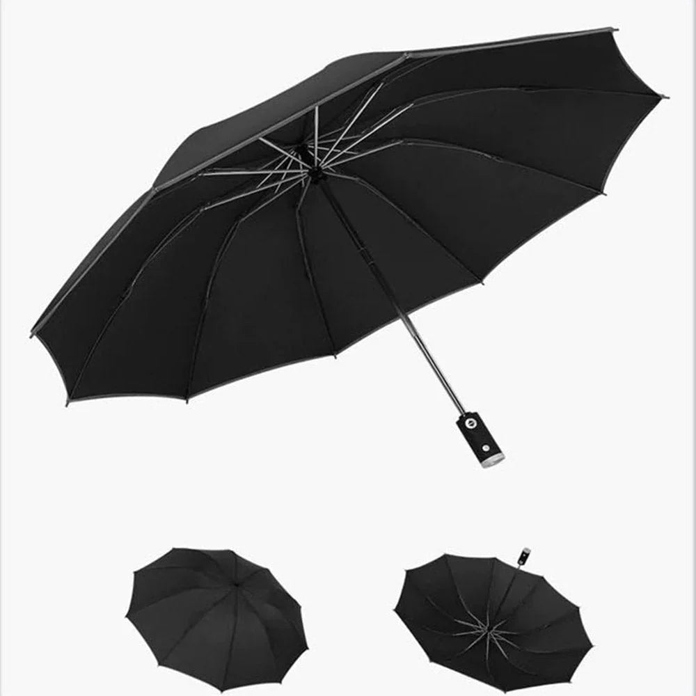 LED Light Automatic Umbrella – Reflective Stripe, Windproof & UPF50+ Sun Protection