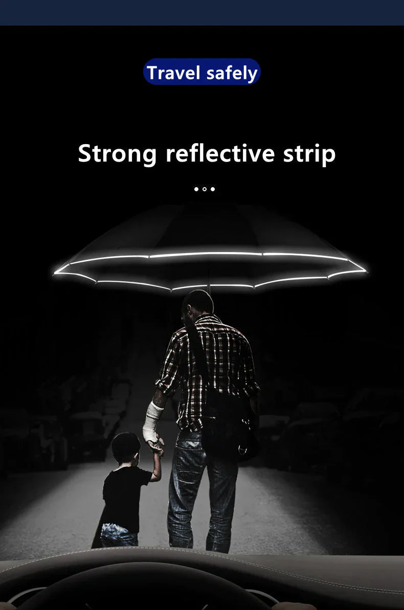 LED Light Automatic Umbrella – Reflective Stripe, Windproof & UPF50+ Sun Protection