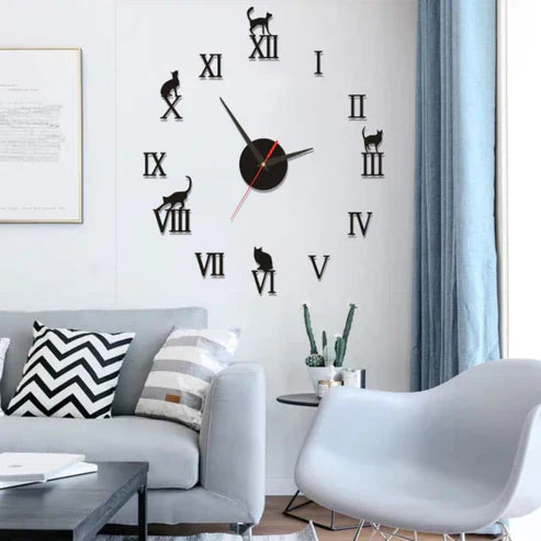 3D Cat Design Wall Clock - Decorative Wall Clock with Moving Tail Pendulum