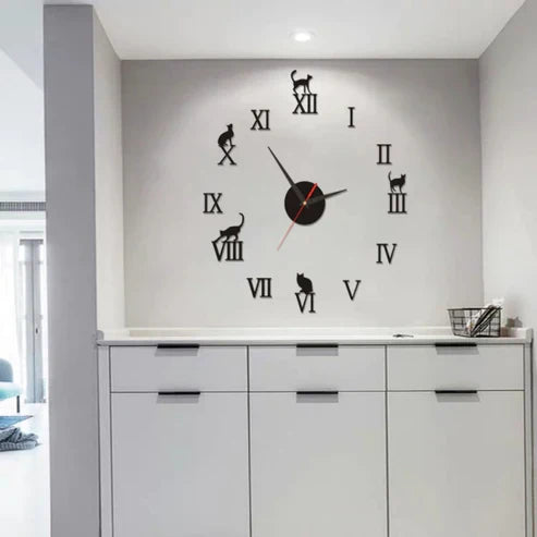 3D Cat Design Wall Clock - Decorative Wall Clock with Moving Tail Pendulum