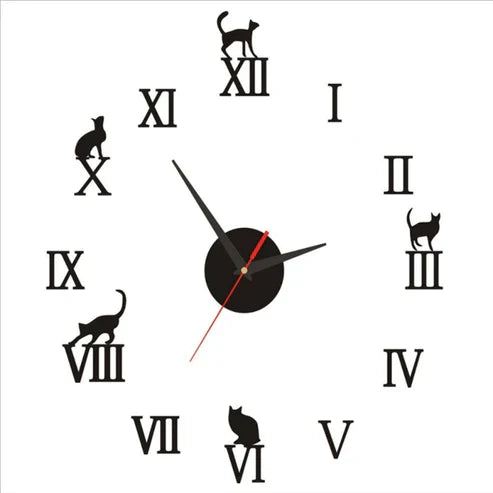3D Cat Design Wall Clock - Decorative Wall Clock with Moving Tail Pendulum