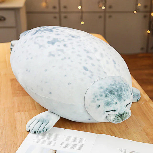 3D Novelty Blob Seal Plush Pillow - Cute Stuffed Animal Cushion in Happy & Angry Styles, 4 Sizes