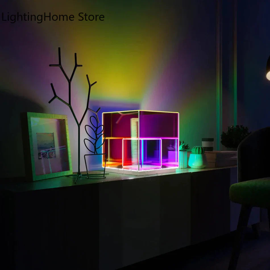 RGB 3D Acrylic Night Lamp – Cube, Pyramid & Diamond LED Table Light