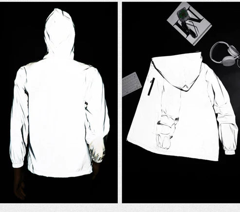 Reflective Silver Anorak Windbreaker Jacket – Lightweight Waterproof Pullover for Men & Women