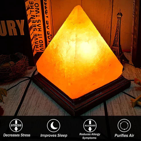 Wooden Base Himalayan Salt Lamp - Natural Pink Crystal Rock Light