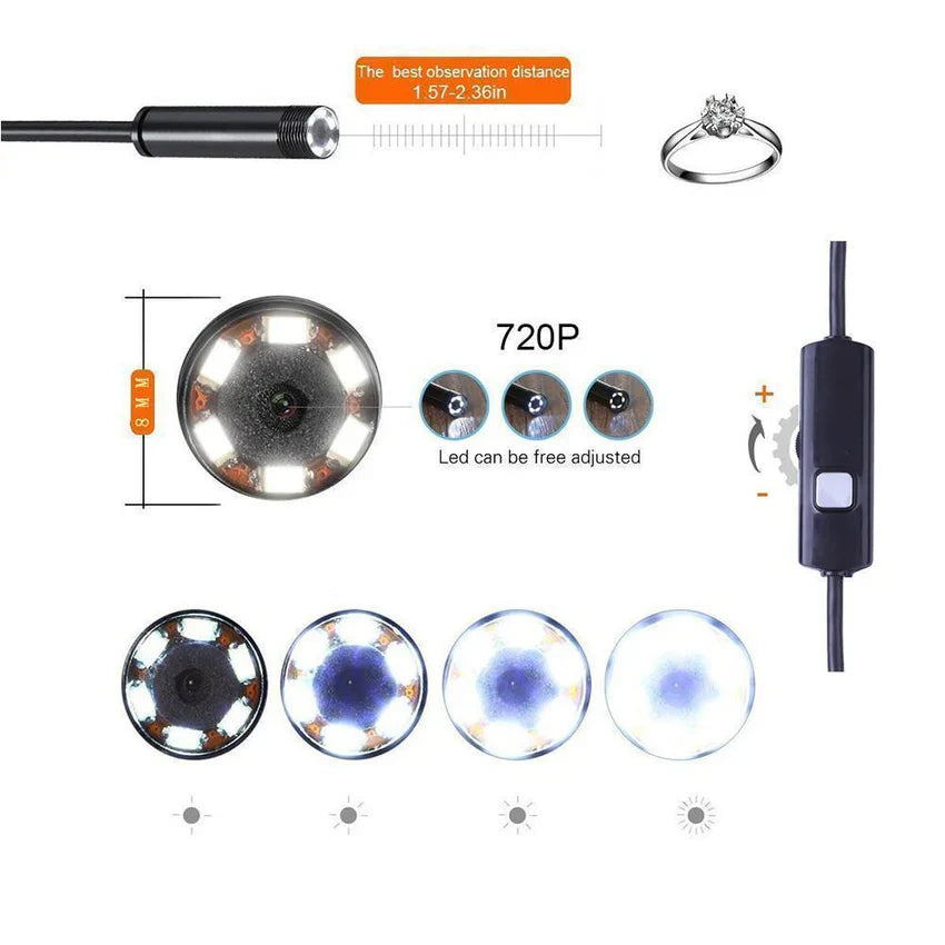 WiFi Endoscope Camera – 720P HD Waterproof Inspection Camera for iPhone, Android & iPad | 1M–5M Cable