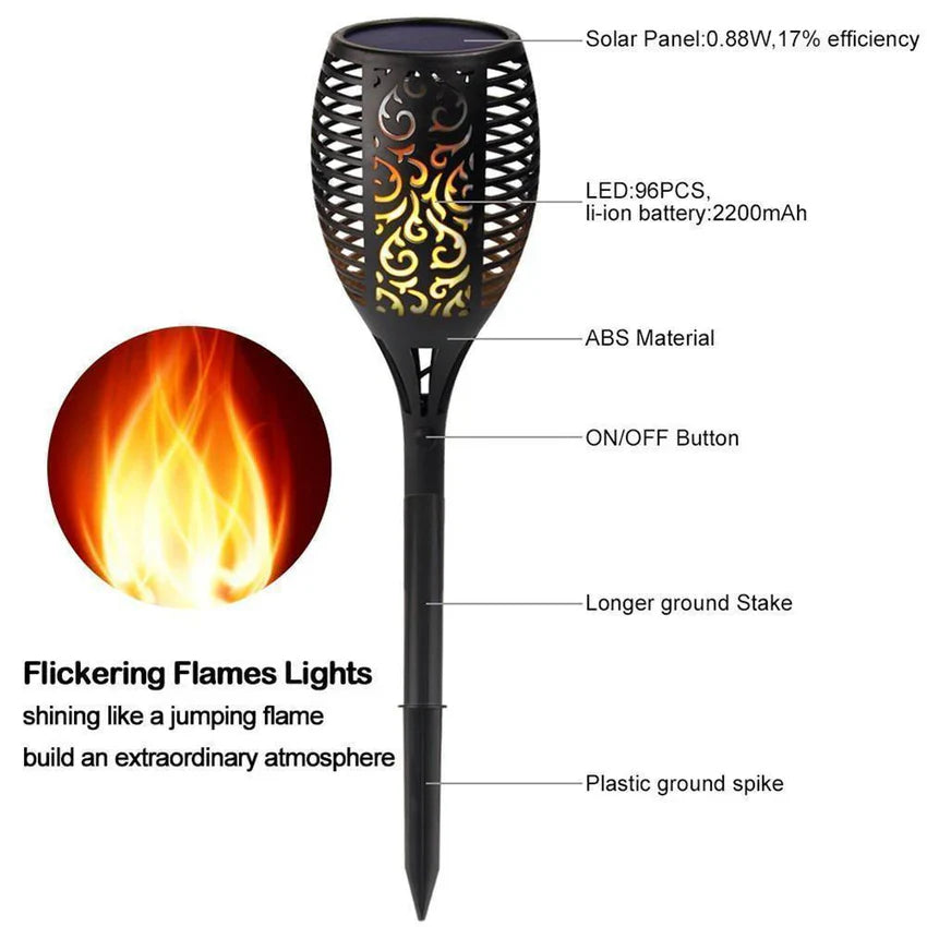 Solar Flame LED Garden Light – 96 LED Dancing Flame Torch | IP65 Waterproof, 10H Runtime