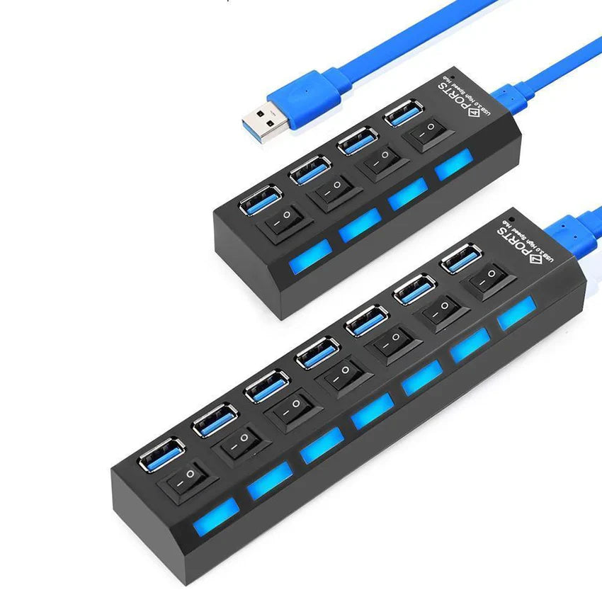 USB 3.0 Hub – 4 & 7 Port High-Speed Splitter with Surge Protection