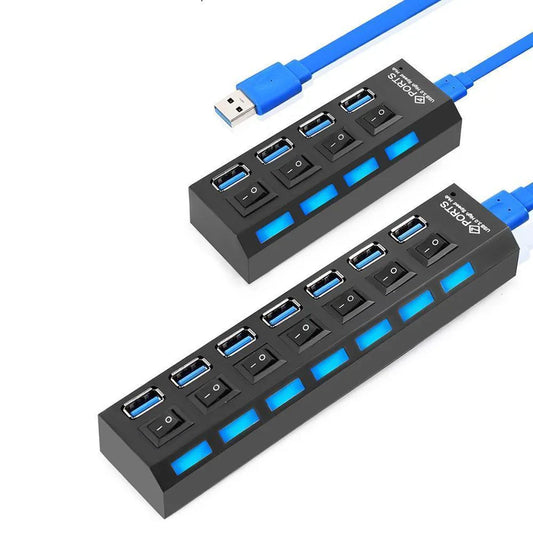 USB 3.0 Hub – 4 & 7 Port High-Speed Splitter with Surge Protection