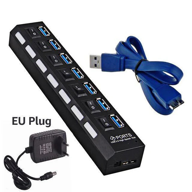 USB 3.0 Hub – 4 & 7 Port High-Speed Splitter with Surge Protection