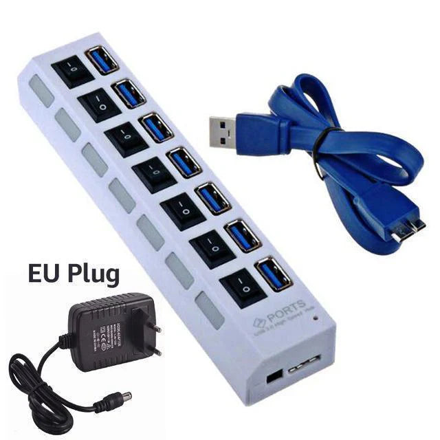 USB 3.0 Hub – 4 & 7 Port High-Speed Splitter with Surge Protection