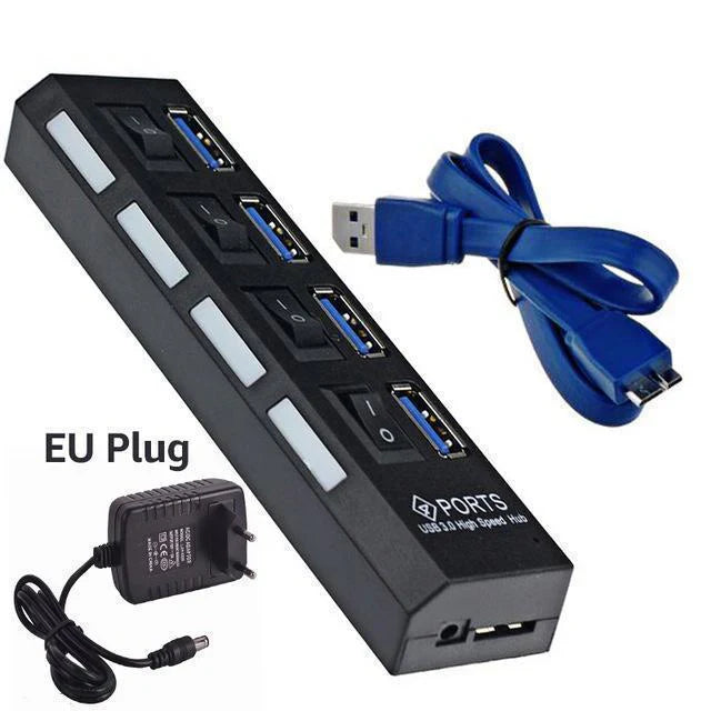 USB 3.0 Hub – 4 & 7 Port High-Speed Splitter with Surge Protection
