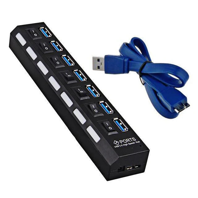 USB 3.0 Hub – 4 & 7 Port High-Speed Splitter with Surge Protection