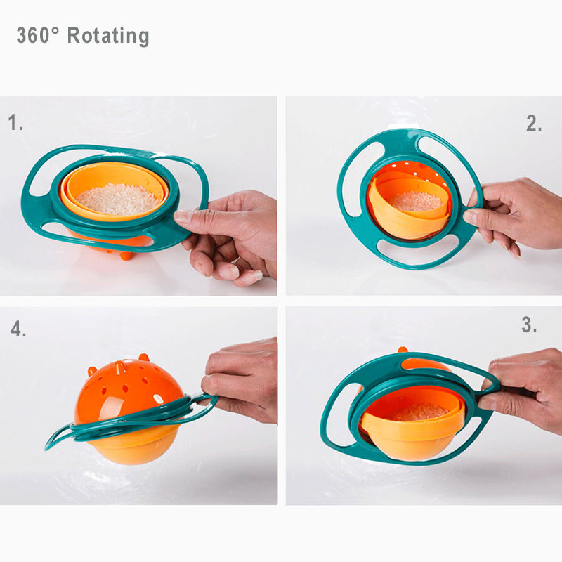 360° Rotatable Baby Feeding Bowl – Spill-Proof Gyro Bowl with Lid & Handles