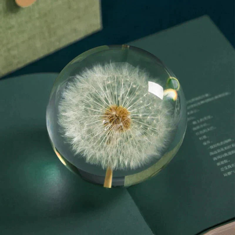 Dandelion Crystal Ball Night Light – LED Flower Lamp with Wooden Base