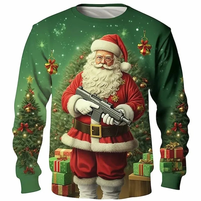 Funny Ugly Christmas 3D Printed Sweatshirt – Loose Pullover Round Neck Long Sleeve Xmas Top for Men & Women